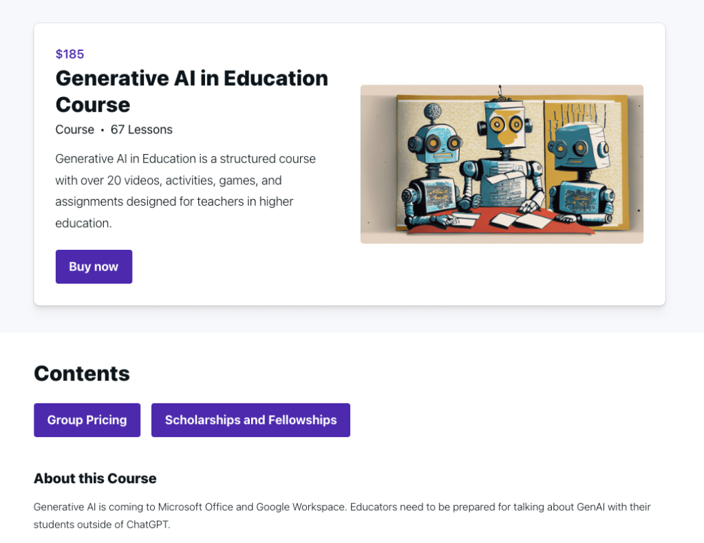 Screenshot of generative AI in education